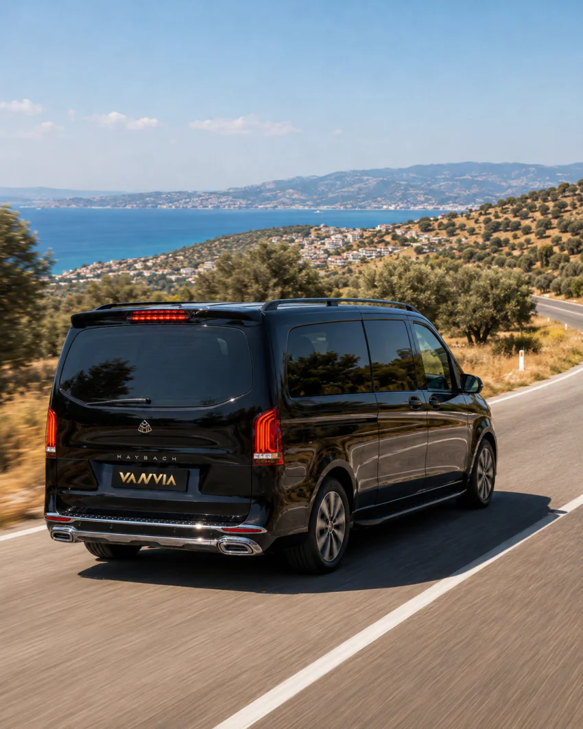 The Vanvia Vito travelling toward Didim along a road overlooking the coast