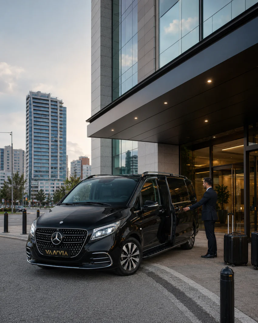 Der Vito VIP wartet am Eingang eines Bürogebäudes in Bursa